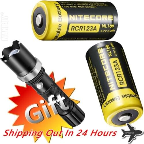 NitecoreNL166 x2 Pieces+Free Gift Flashlight 650mAh 3.7V 2.4Wh Protected Lithium Rechargeable RCR123A 16340 18350 Li-ion Battery