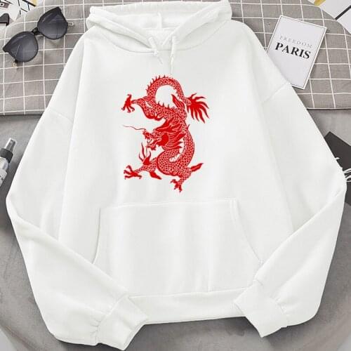 2021 New Winter Dragon Printing White Hoodies Sweatshirts Harajuku Sweaters Women Clothing Oversize Loose Womens Outerwear Fall