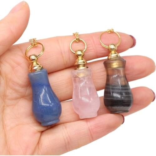 New Natural Stone Crystal Pendant Necklace Jewelry Amethysts Perfume Bottle Pendant Lady Necklace Alloy Chain Jewelry