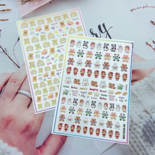 Japanese Style Fashion New Arrival 3d DIY Nail Stickers Women Girls' Dry Nail Decals Carton Girls Rabbits& Bears Manicure Light