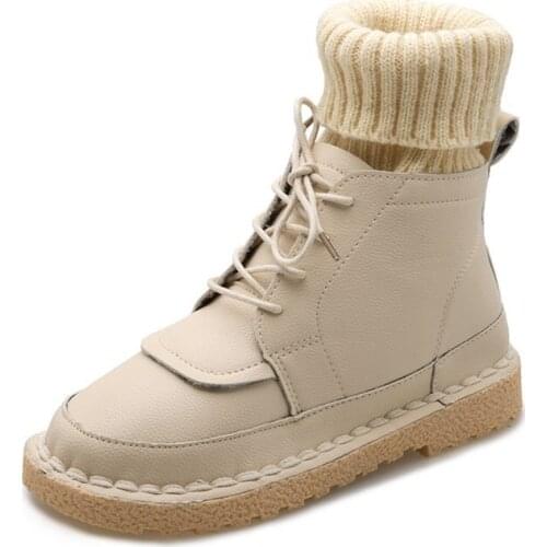 2020 Autumn and winter new womens boots flat-bottomed soft-soled woolen mouth short boots female low-top lace-up solid color