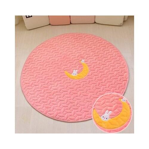 Solid Color Round Carpet Cartoon Stars Moon Cute Non-Slip Soft Baby Mat