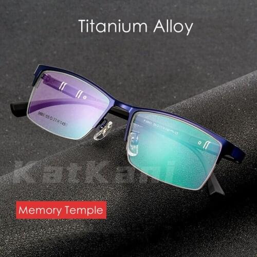 KatKani Mens Fashion Half-Frame Glasses Comfortable And Flexible Memory Temple Computer Optical Prescription Glasses Frame 9801