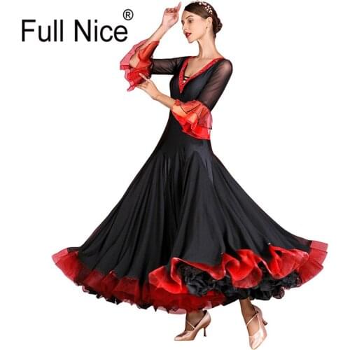 V-neck frilled sleeve Ballroom Dance Dress Modern Dance Flamenco Waltz Dress Standard Practice Wear Competition Costume