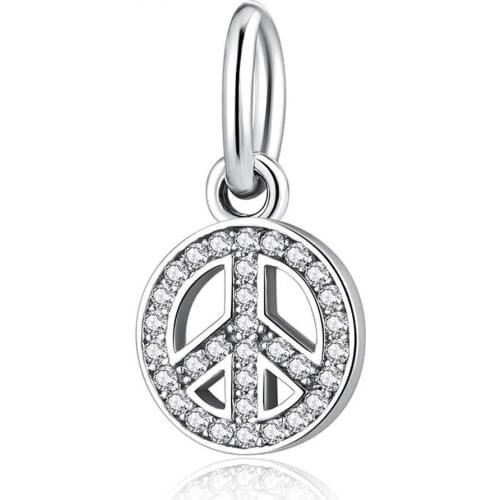 Authentic S925 Symbol Of Peace Dangle Charm fit Lady Bracelet Bangle For Women DIY Jewelry Making