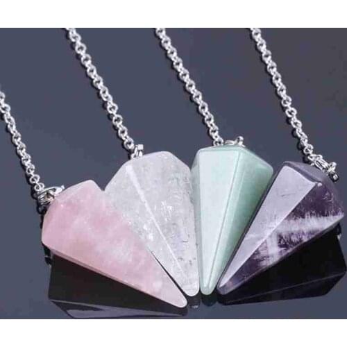 1pc Natural Stone Quartz Rock Choler Crystal Hexagonal Pointed Reiki Chakra Pendant Pendulum Jewelry Accessories For Women Men