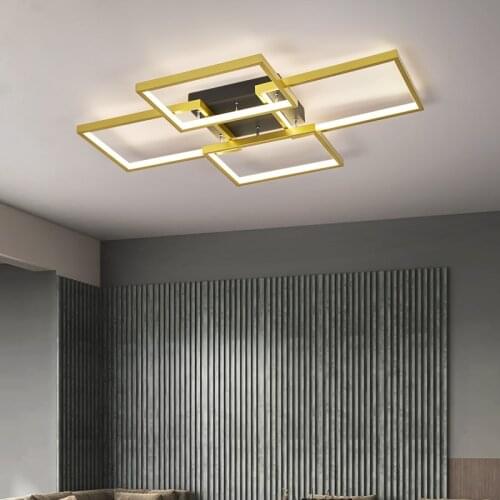 Square frame Gold Ceiling Lights for Living bed Room surface mounted Modern LED Ceiling Lamp for office Study Balcony kitchen