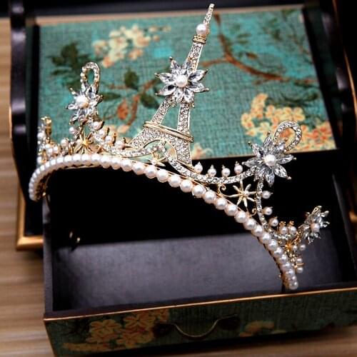 ROSE LIFE Baroque Bridal Tiara Alloy Rhinestone Pearl Elegant Bridal Crown Wedding Hair Accessories
