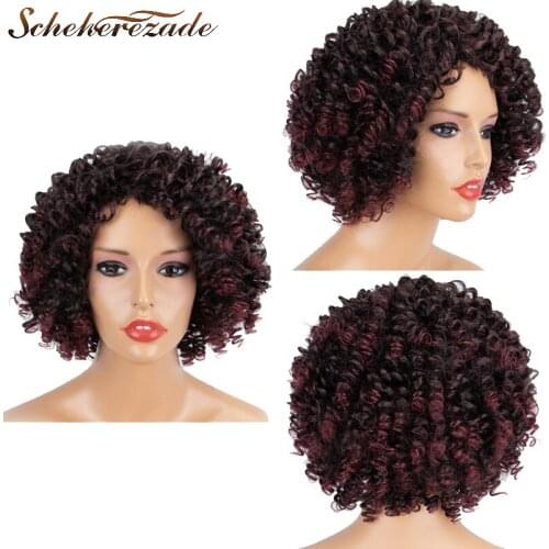 Scheherezade Afro Kinky Curly Synthetic Wigs For Black Women 99J Lace Front Wigs Heat Resistant Fiber T Part Synthetic Lace Wig