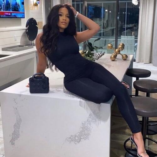 HAOYUAN Sexy Sleeveless Bodycon Rompers Womens Jumpsuit One Piece Club Outfits Zipper Fitness Sports Tracksuit Body Overalls