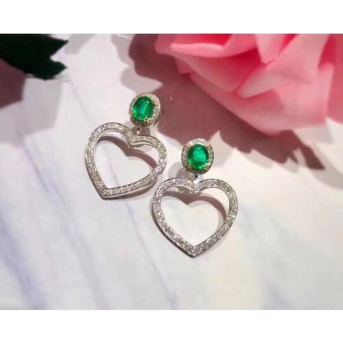 Natural green emerald stud earrings 925 silver natural gemstone earrings Elegant Peach heart women wedding party fine jewelry