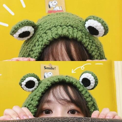 Cute Winter Skullies Womens Frog Hat Crochet Knitted Hat Costume Photo Prop Beanie Cap Party Dress Up Accessories Girls Gift Hot