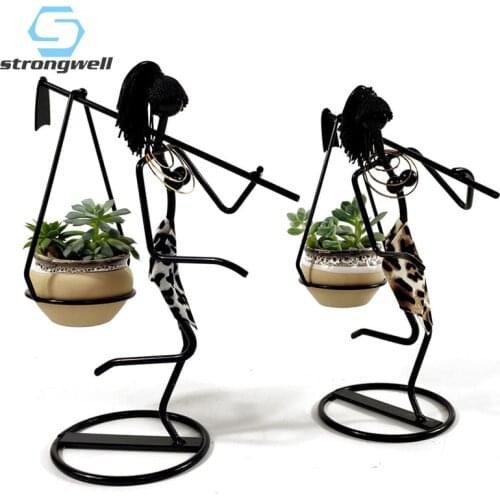 "Strongwell Iron Girl Flower Stand Carrying Man Succulent Plants Flower Pot Desktop Home Decorations Birthday Gift Style Type"