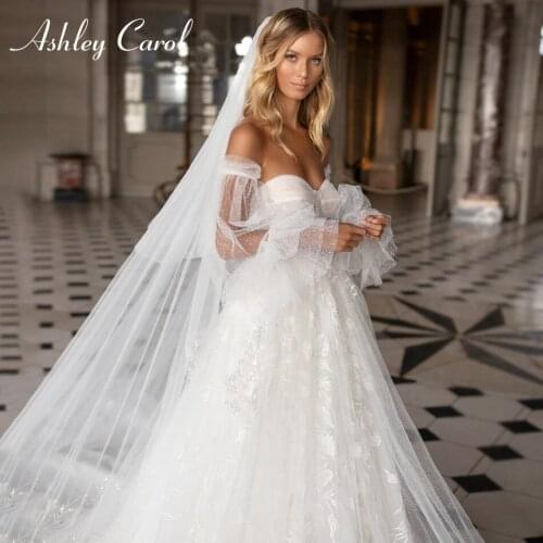 Ashley Carol Princess Wedding Dress 2020 Detachable Puff Sleeve Sexy Sweetheart Lace Up Appliques Bride Gowns Vestido De Noiva