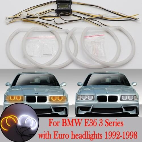 SMD cotton light LED angel eyes white and yellow DRL kit For BMW E36 3 Series with Euro headlights 1992 1993 1994 1995 1996-1998