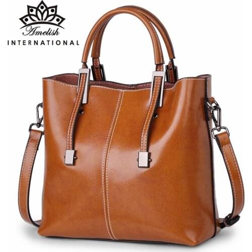 AMELISH Vintage Solid Color Shoulder Handbags for Women Luxury Famous Brand Designer Leather Female Messenger Hand Bags