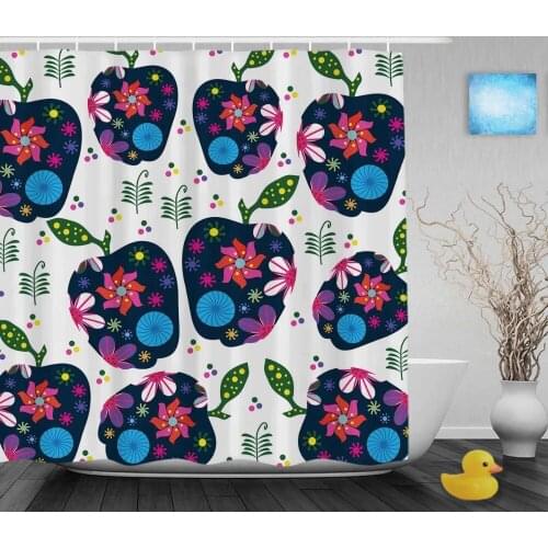 Beautiful Flower With Apple Bathroom Shower Curtains Colorful Decor Shower Curtain Waterproof Polyester Fabric With Hooks