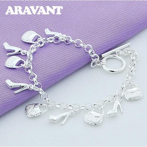 925 Jewelry Bracelets Chains With Shoes Bags Charm Bracelet For Women Fashion Wedding Silver Plated Jewelry