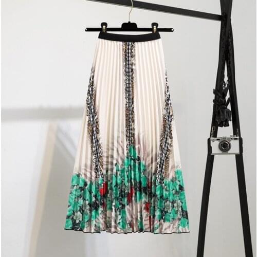 Flower Digital Printing 2021 Summer Women Fashion Vintage Elastic Waist Floral Loose Pleated Skirt Casual Streetwear