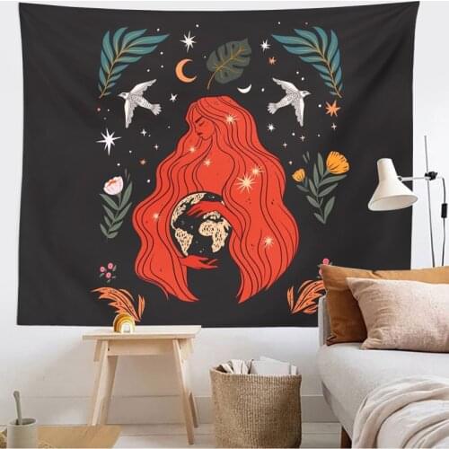 Mother earth Tapestry Wall Hanging Decor Witchcraft Tapestry Wall Decoration Cloth Psychedelic Women Yoga Carpet Boho Decor