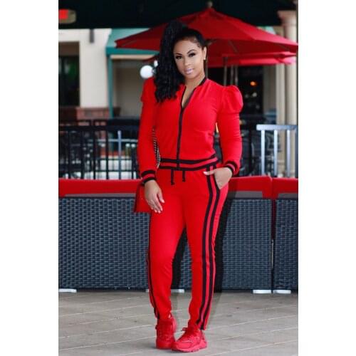 S-XXXL Womens Casual Striped Sweatsuit Set Zipper Sports Jacket and Pants Sport Suits Tracksuits 2 Piece Outfits