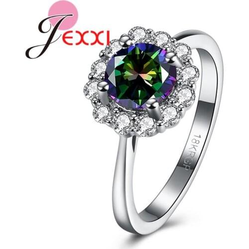 Mystic 925 Sterling Silver Flowers Shape Design Cubic Zirconia Finger Rings For Women Lades Crystal Jewelry Present
