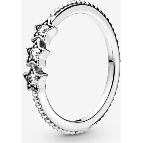 100% 925 Sterling Silver Rings for Women Clear CZ Celestial Stars Ring Fine Jewelry Wedding Party Gift Bague Femme anillos