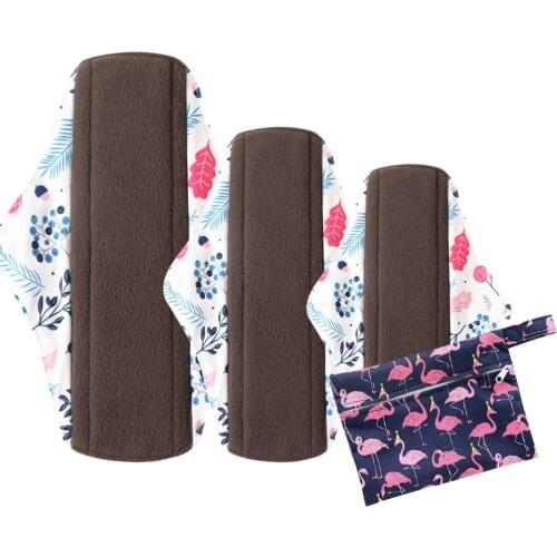 1S+1M+1L) Sanitary Menstrual Pads Reusable Washable Mama Menstrual Pad Bamboo Cotton Feminine Hygiene Panty Liner with a Bag