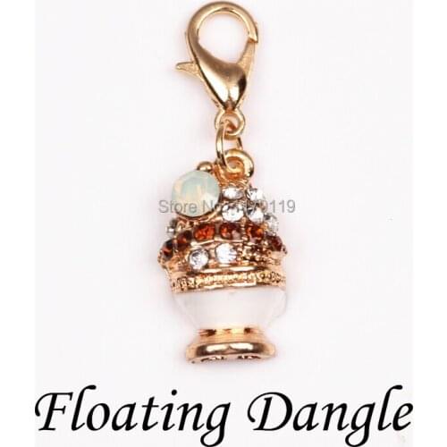 20pcs/lot (Free Shipping) Rhinestone Enamel Vessels Dangle Floating Charm For Living Locket Necklace CM207