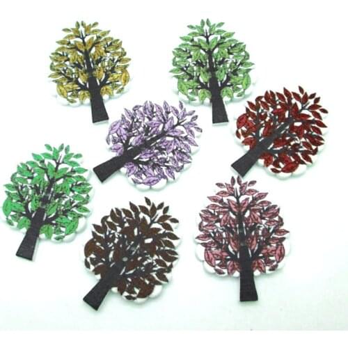 50pcs Mixed Trees Wooden Sewing Buttons For Clothing Needlework Scrapbooking Wood Botones Decorative Crafts Diy Accessories