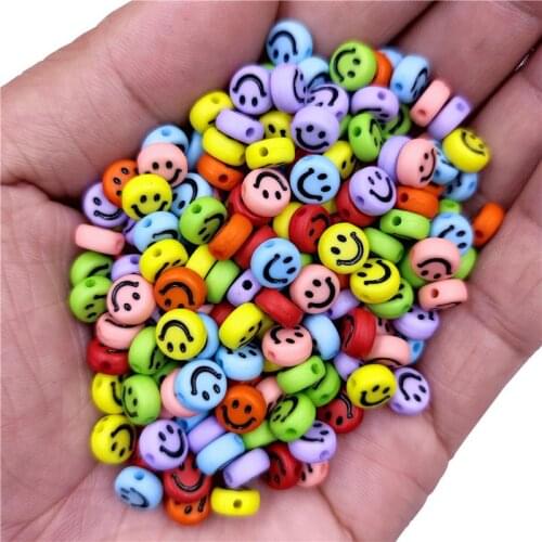 50pcs/Lot 7mm Oval Shape Acrylic Spaced Beads Smile Face Beads For Jewelry Making DIY Charms Bracelet Necklac