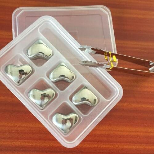 6 Pcs/Lot Heart-shaped Whiskey Stones 36mmx29mmx22mm Stainless Steel Clip Rock Wine Beer Ice Stone Bar Christmas Gift Cooler