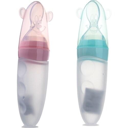 90ml Baby Squeeze Rice Cereal Feeder Squeezing Feeding Bottle Newborn Silicone Feeding Spoon Complementary Food Tableware