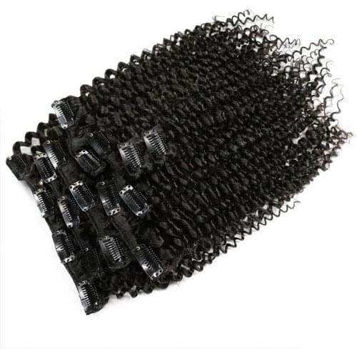 Afro Kinky Curly Clip In Human Hair Extensions Brazilian Human Hair 4B 4C Afro Kinky Curly 8 Pieces Natural Color Remy Hair