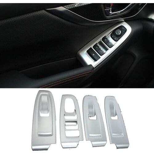 Car ABS Chrome/Carbon Fibre Door Window Glass Panel Armrest Lift Switch Button Trim Frame 4pcs For SUBARU XV 2018 2019 2020 2021