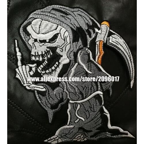 Large Embroidery Sons of Outlaws Skull Biker Scythe patches badge for Jacket Vest Garments Clothing anarchy Patches appliques