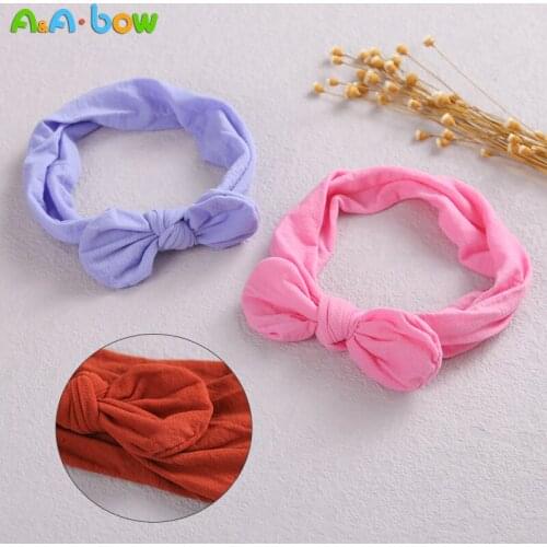 Bunny Ears Baby Headband Nylon Elastic Turban Kids Bow Headwear Newborn Cute Bowknot Headwrap Kids Hair Accessories 35 Colors