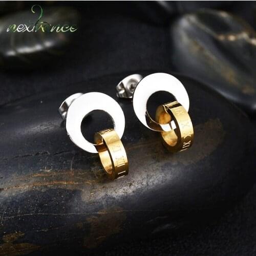 Nextvance Gold/Silevr Double Circle Interlocking Earring Number Letter Stud Earrings For Women Gift Bijoux Femme