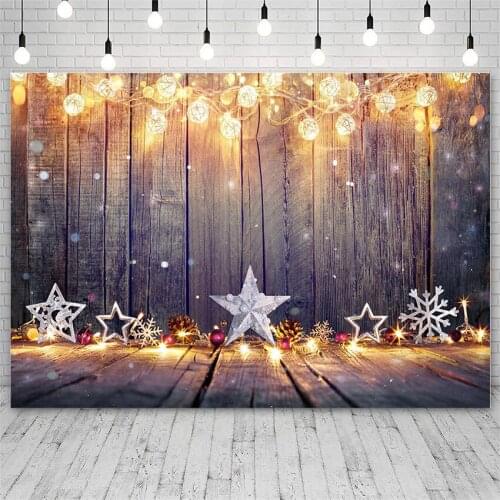 Avezano Christmas Backdrops Winter Stars Light Snowflake Wood Floor Decor Newborn Photography Background Photo Studio Photophone