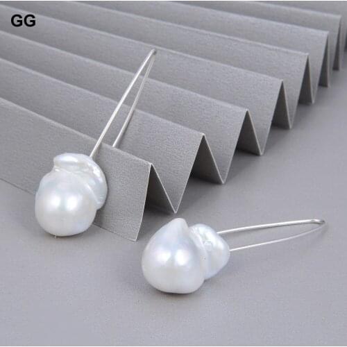 GG Jewelry Natural Freshwater Keshi Baroque Pearl Earrings Real 925 Silver Hook Drop Earrings Classic For Women Girl Gift