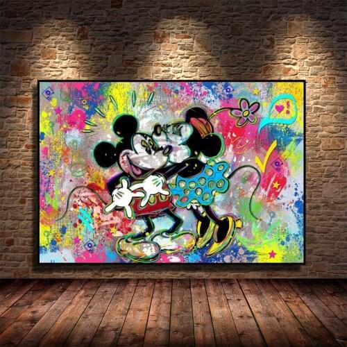 Disney Graffiti Cartoon Mickey Mouse Love Anime Canvas Paintings Posters Prints Wall Art Pictures Cuadros for Living Room Decor