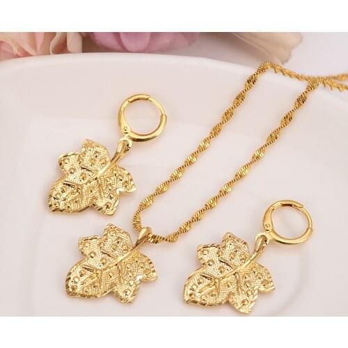 Dubai India Africa Romantic bride Sets gold leaf necklace drop Ear ring earrings Jewelry Set for women Wedding Bijoux gifts
