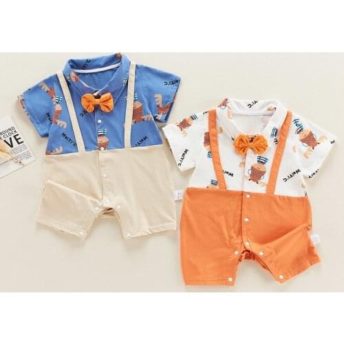 Baby boy summer new romper baby one-year-old bow tie dress newborn thin short-sleeved one-piece