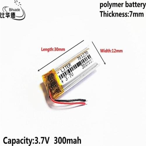 10pcs 3.7V 300MAH 701230 Lithium Polymer LiPo Rechargeable Battery For Mp3 headphone PAD DVD bluetooth camera