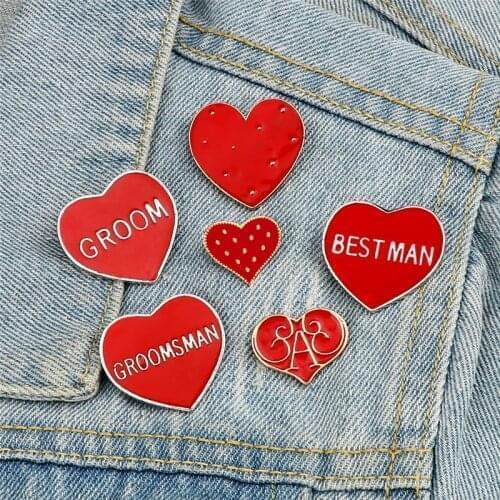 Fashion Red Heart Brooches Cartoon Simple Enamel Pins Denim Jackets Badges Metal Button Accessories Gift for Kids Couple Friends
