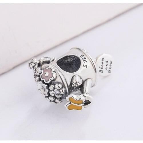 Fashion 925 Sterling Silver Zircon Sprinkler Bow Sprinkler Charm Bracelet Pendant DIY Woman Jewelry Suitable for Pandora