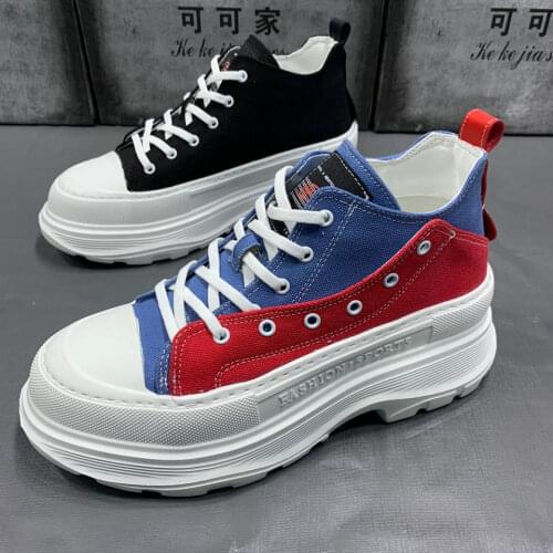 Platform Shoes Mens 2021 New High-Top Mens Height Increasing Canvas Ankle Flat Martens Dad Shoes