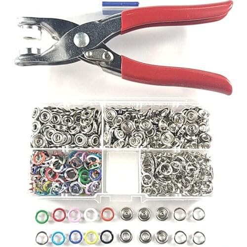 100sets 9.5mm Metal Prong Ring Snap Buttons Press Studs Rivets Sewing Buckle Craft Fastener Pliers Tools for Baby Clothing+1 box