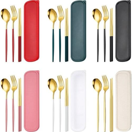 3PCS Western Dinnerware Portable Printed Stainless Steel Spoon Fork Steak Dinnerware Set with Box Household cutlery set