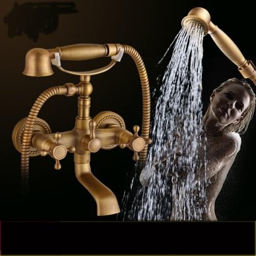 Bathroom wall mounted shower faucet set vintage, Brass antique toilet shower faucet, European telephone/head style shower set